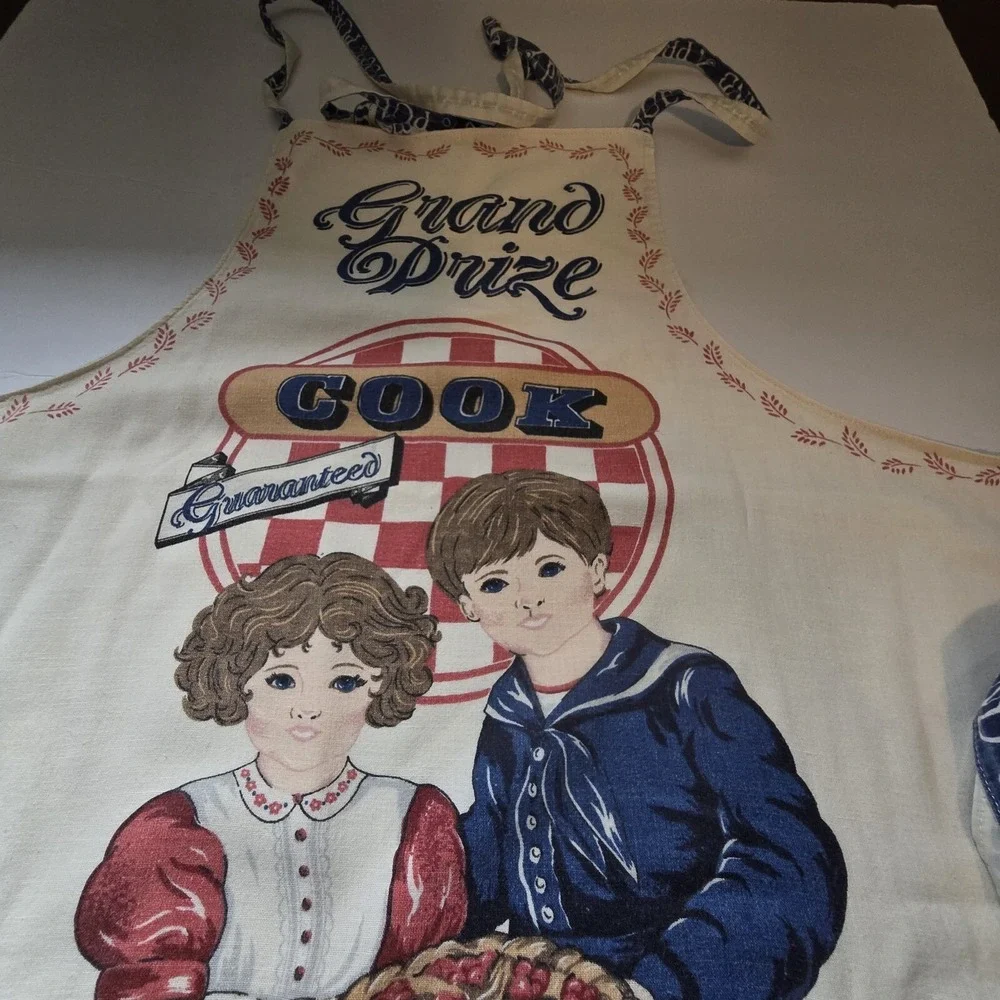 Vintage Muslin Apron Grand Prize Cook Pure-Premium Quality-Blue Ribbon Cotton